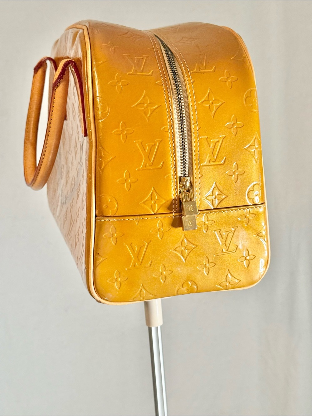 Louis Vuitton Yellow Vernis Cosmetic Case with Monogram Embossing